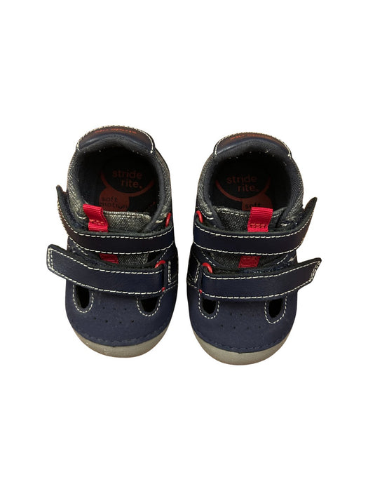 A Navy Sandals from Stride Rite in size 12-18M for boy. (Back View)