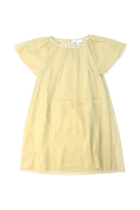 A Beige Sleeveless Dresses from CdeC in size 4T for girl. (Front View)
