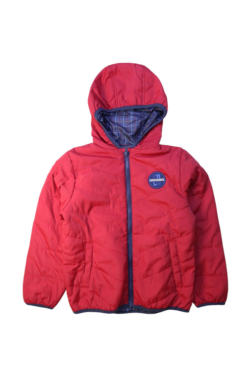 A Red Puffer/Quilted Jackets from Chickeeduck in size 7Y for girl. (Front View)