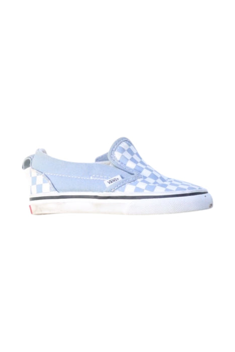 A Blue Slip Ons from Vans in size 3T for girl. (Front View)