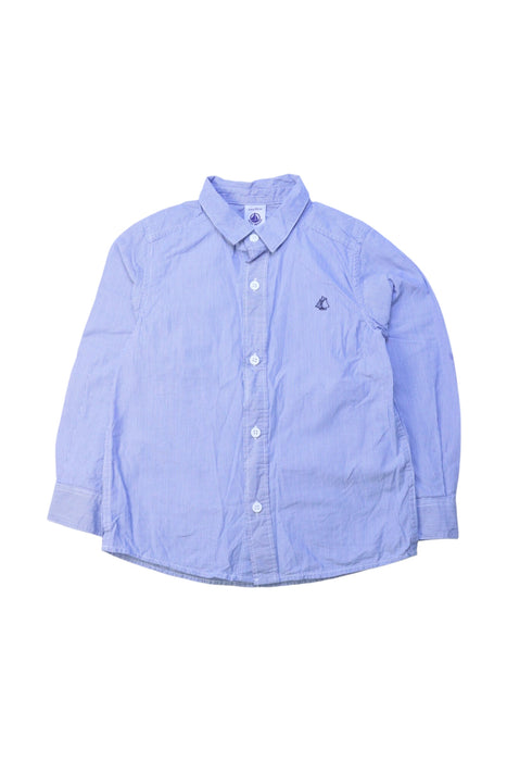 A Blue Long Sleeve Shirts from Petit Bateau in size 4T for girl. (Front View)