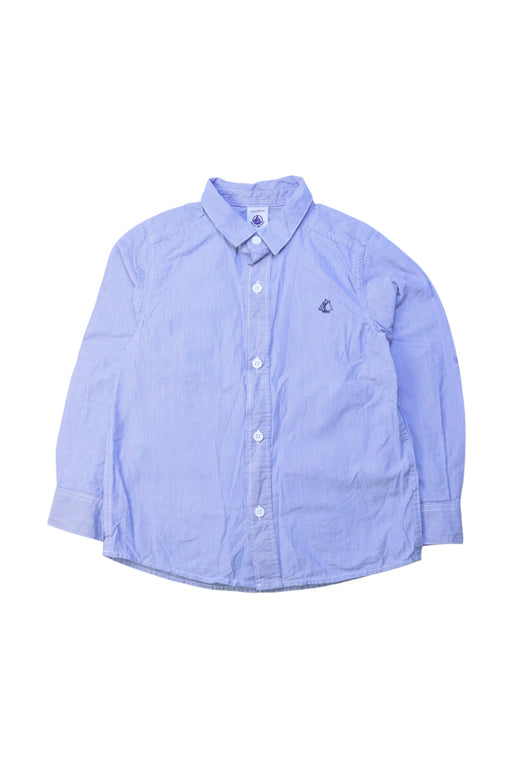A Blue Long Sleeve Shirts from Petit Bateau in size 4T for girl. (Front View)