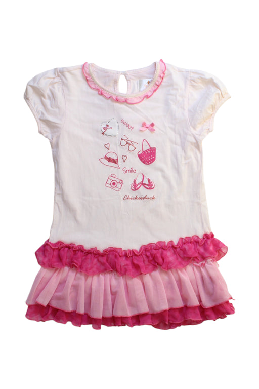 A Pink Short Sleeve Dresses from Chickeeduck in size 6T for girl. (Front View)