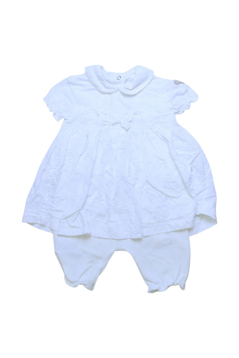 A White Short Sleeve Rompers from Steiff in size 12-18M for girl. (Front View)