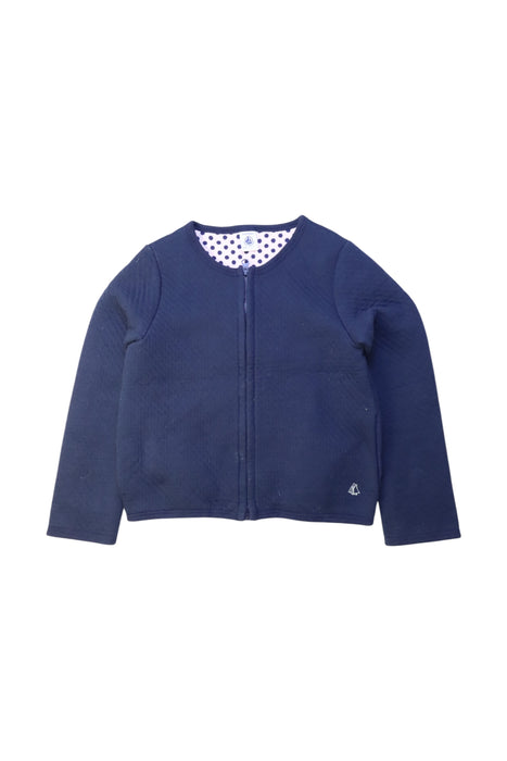 A Navy Zippered Sweatshirts from Petit Bateau in size 6T for girl. (Front View)