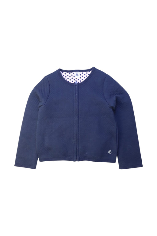 A Navy Zippered Sweatshirts from Petit Bateau in size 6T for girl. (Front View)