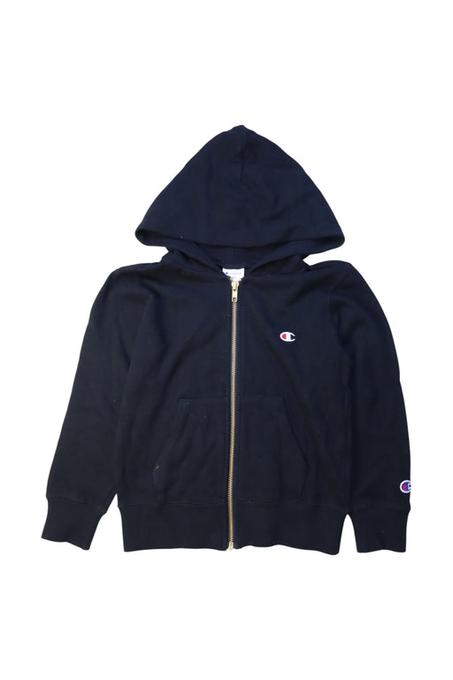 A Navy Zippered Sweatshirts from Champion in size 7Y for girl. (Front View)