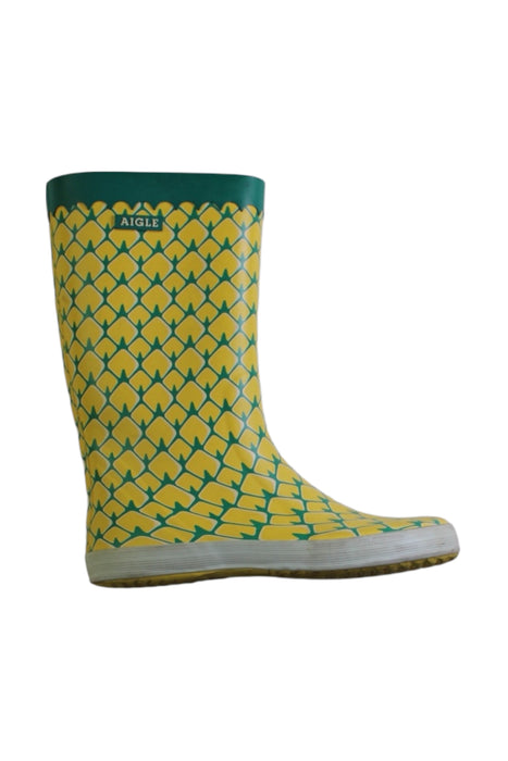 A Yellow Rain Boots from Aigle in size 7Y for girl. (Front View)
