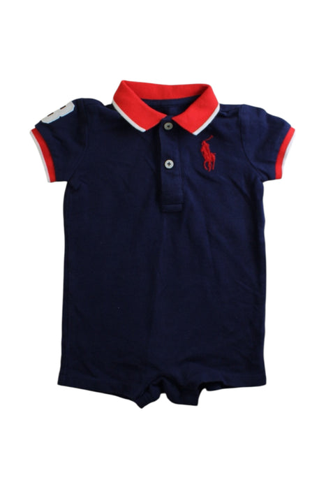 A Navy Short Sleeve Rompers from Ralph Lauren in size 0-3M for boy. (Front View)