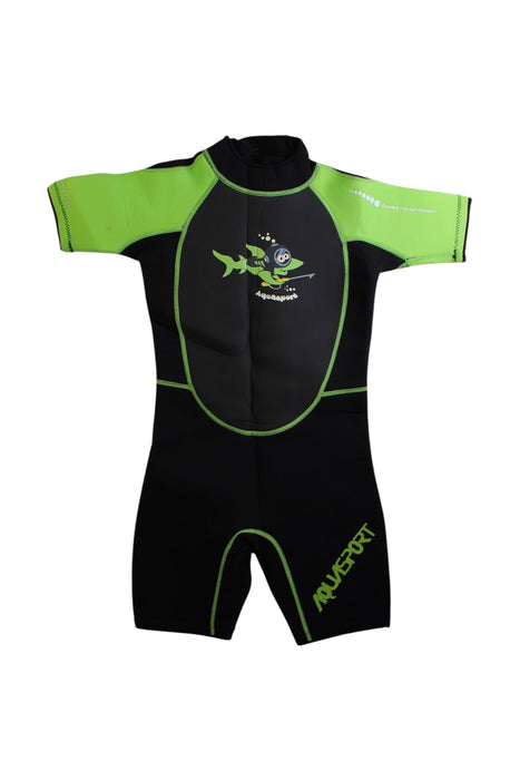 A Black Wetsuits from Aquasport in size 6T for boy. (Back View)