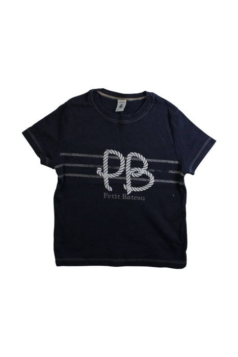 A Navy Short Sleeve T Shirts from Petit Bateau in size 6T for boy. (Front View)