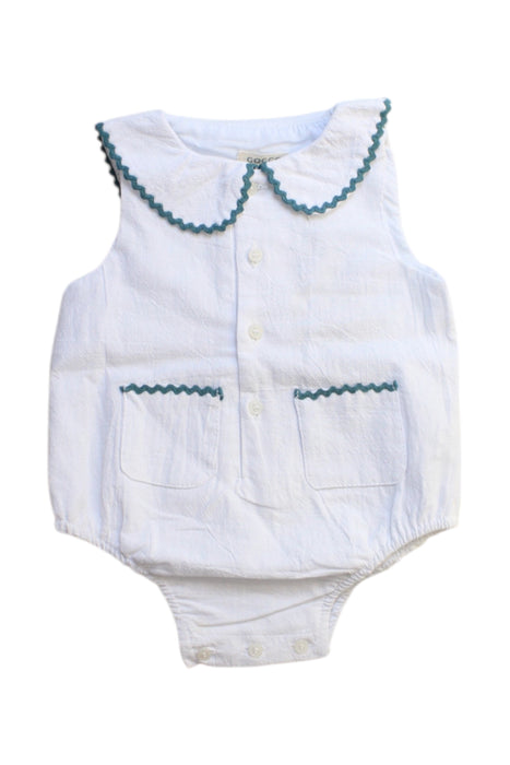 A White Sleeveless Rompers from Gocco in size 6-12M for neutral. (Front View)