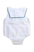 A White Sleeveless Rompers from Gocco in size 6-12M for neutral. (Back View)