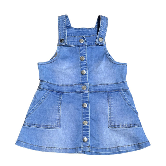 A Blue Overall Dresses from Seed in size 2T for girl. (Front View)