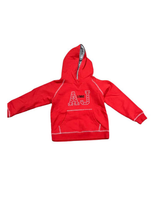 A Red Hooded Sweatshirts from Armani in size 5T for boy. (Front View)