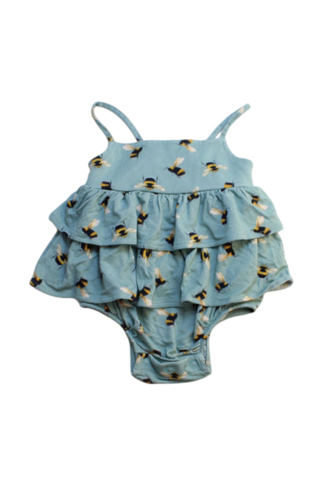 A Blue Sleeveless Rompers from Posh Peanut in size 3-6M for girl. (Front View)
