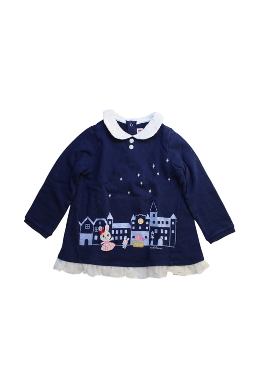 A Navy Long Sleeve Tops from Miki House in size 5T for girl. (Front View)
