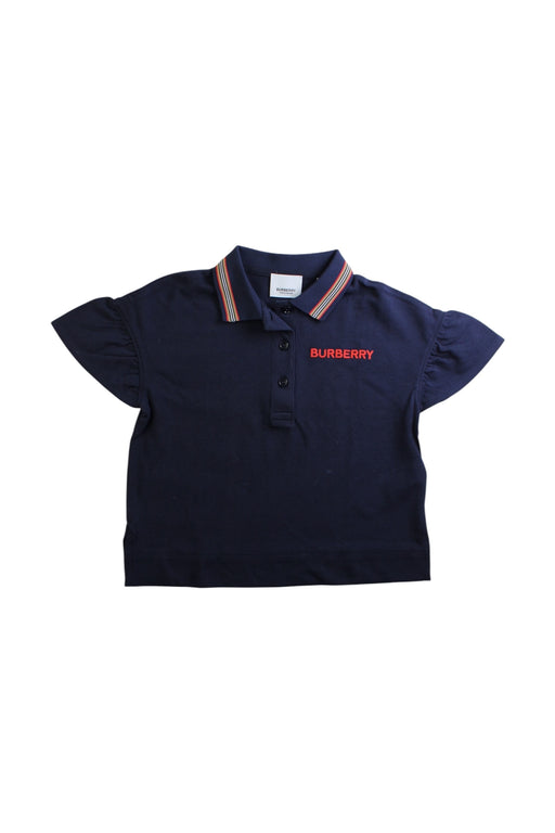A Navy Short Sleeve Polos from Burberry in size 6T for girl. (Front View)