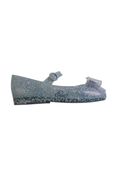 A Blue Flats from Mini Melissa in size 6T for girl. (Front View)