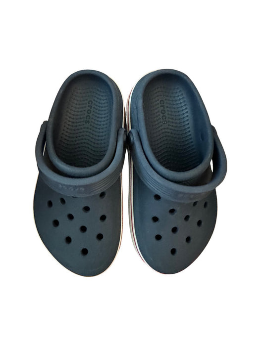 A Navy Slip Ons from Crocs in size 5T for neutral. (Front View)