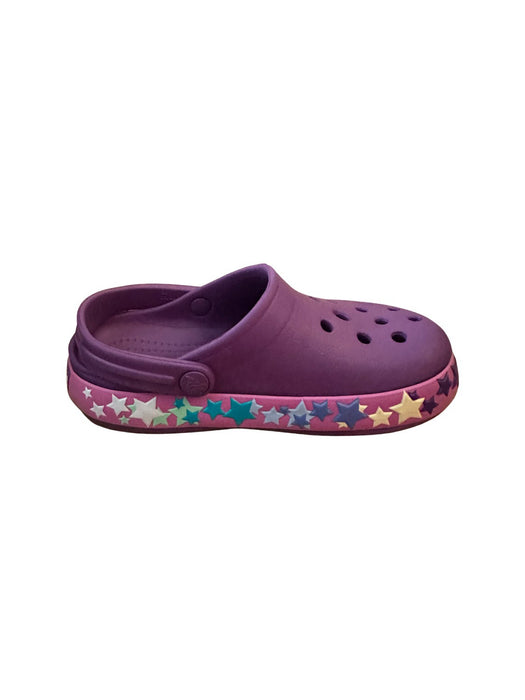 A Purple Slip Ons from Crocs in size 4T for girl. (Back View)