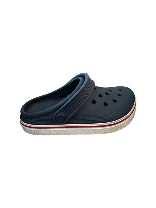 A Navy Slip Ons from Crocs in size 5T for neutral. (Back View)