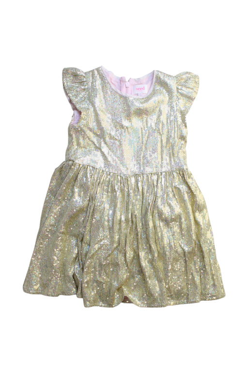 A Gold Sleeveless Dresses from Seed in size 5T for girl. (Front View)
