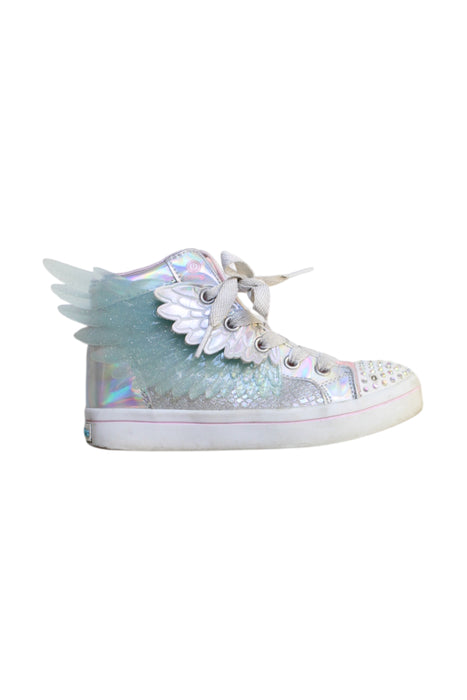 A Silver Sneakers from Skechers in size 5T for girl. (Front View)