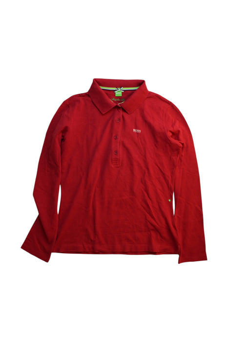 A Red Long Sleeve Polos from Boss in size 14Y for boy. (Front View)