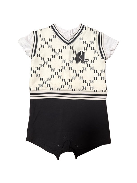 A White Short Sleeve Rompers from Karl Lagerfeld in size 12-18M for boy. (Front View)