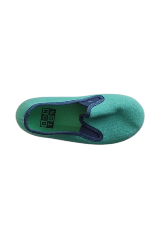 A Green Slip Ons from Bonton in size 3T for boy. (Front View)