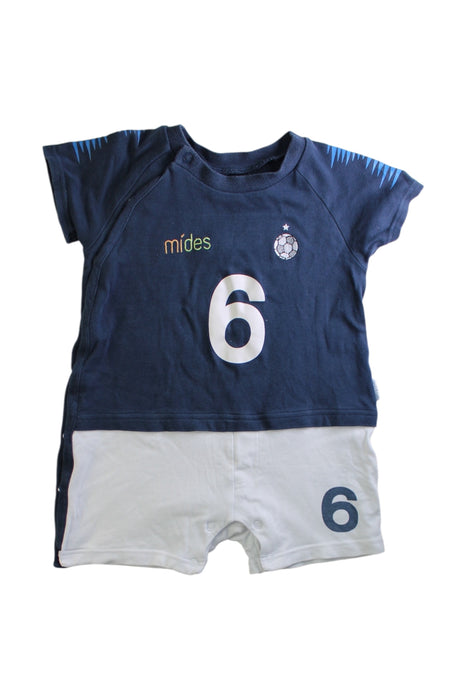 A White Short Sleeve Rompers from Mides in size 12-18M for boy. (Front View)