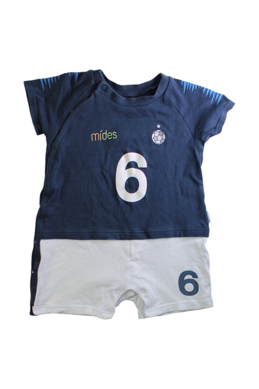 A White Short Sleeve Rompers from Mides in size 12-18M for boy. (Front View)