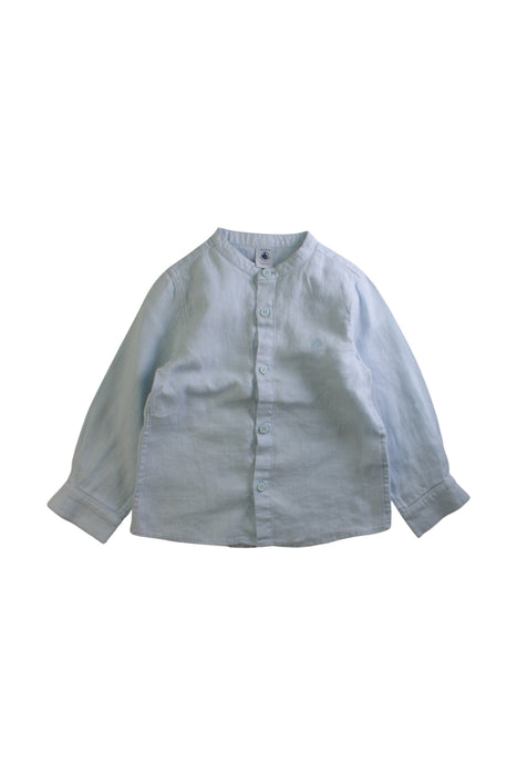 A Blue Long Sleeve Shirts from Petit Bateau in size 3T for boy. (Front View)