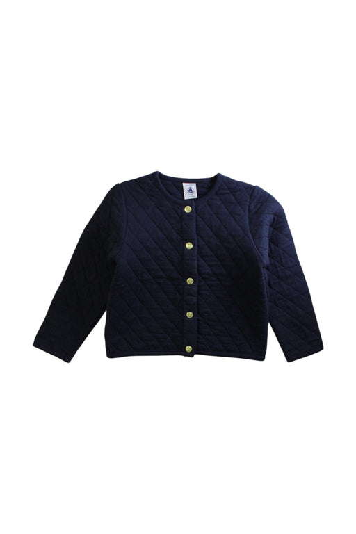 A Navy Puffer/Quilted Jackets from Petit Bateau in size 4T for girl. (Front View)
