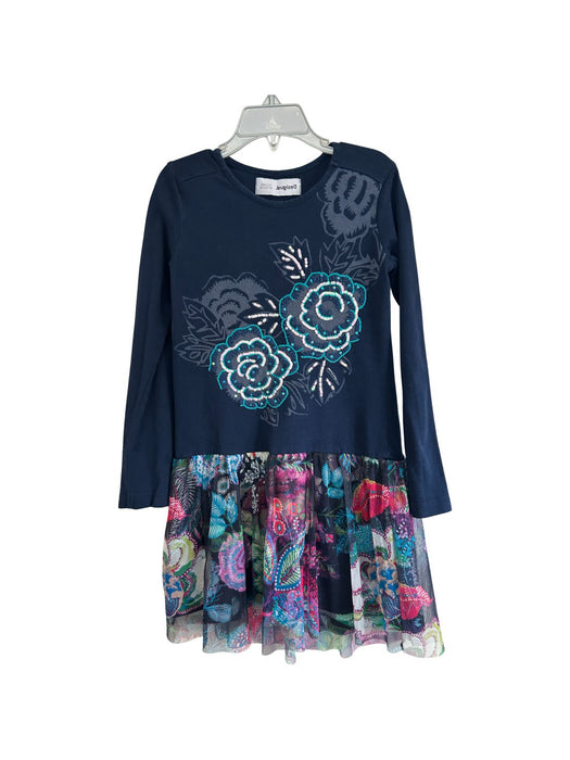 A Blue Long Sleeve Dresses from Desigual in size 5T for girl. (Front View)