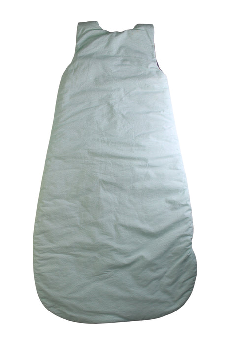A Green Sleepsacs from Little Crevette in size 6-12M for neutral. (Back View)
