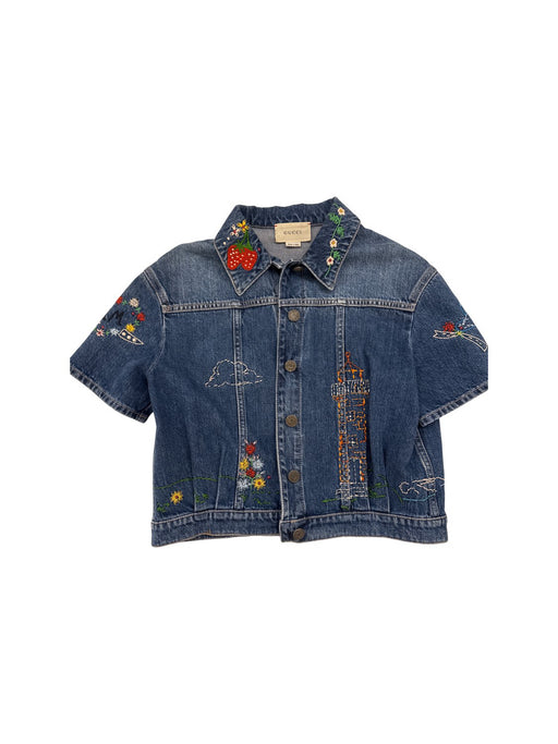 A Blue Lightweight Jackets from Gucci in size 12Y for girl. (Front View)