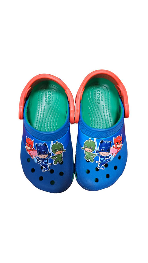 A Blue Sandals from Crocs in size 3T for boy. (Front View)