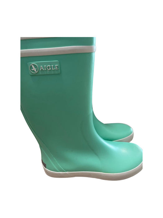A Teal Rain Boots from Aigle in size 6T for neutral. (Back View)