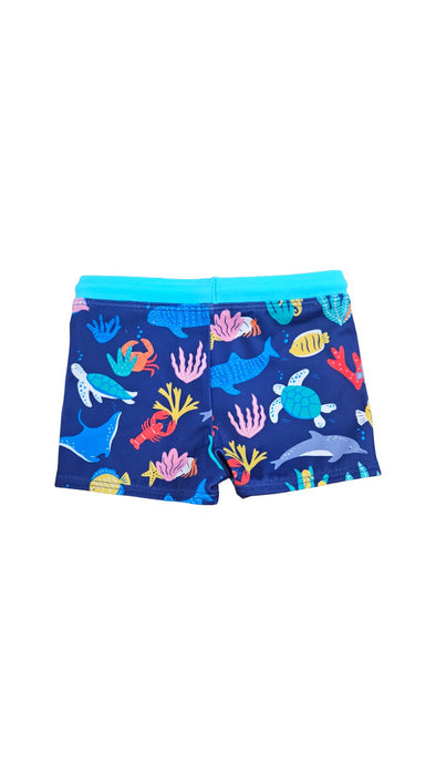 A Blue Swim Shorts from Boden in size 6-12M for boy. (Back View)