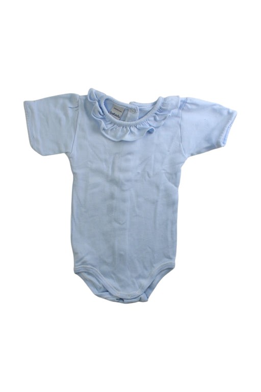 A Blue Short Sleeve Bodysuits from Babidu in size 6-12M for girl. (Front View)