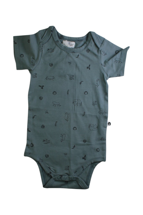 A Green Short Sleeve Bodysuits from Burrow & Be in size 6-12M for boy. (Front View)