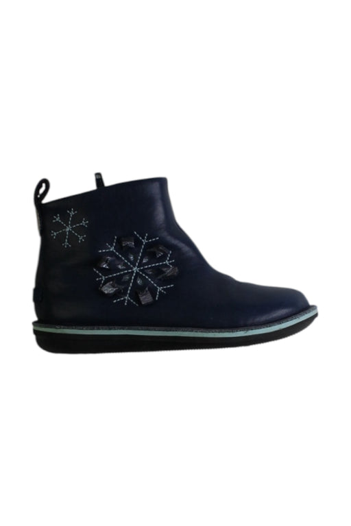 A Blue Winter Boots from Camper in size 5T for girl. (Front View)