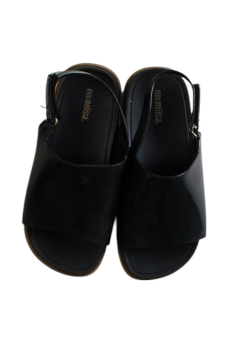 A Black Sandals from Mini Melissa in size 6T for girl. (Back View)
