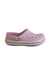 A Pink Slip Ons from Crocs in size 3T for girl. (Front View)