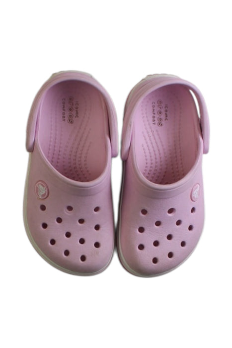 A Pink Slip Ons from Crocs in size 3T for girl. (Back View)
