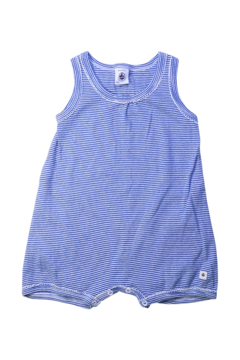 A Blue Sleeveless Rompers from Petit Bateau in size 6-12M for boy. (Front View)