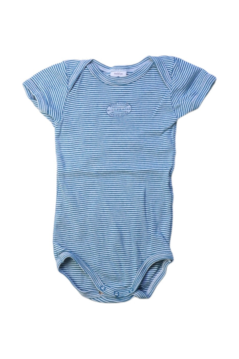 A Blue Short Sleeve Bodysuits from Petit Bateau in size 3-6M for boy. (Front View)