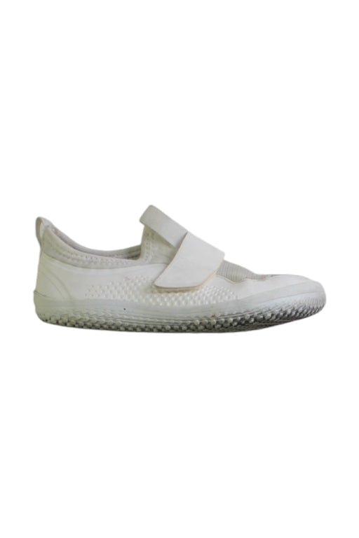 A White Slip Ons from Vivobarefoot in size 6T for neutral. (Front View)